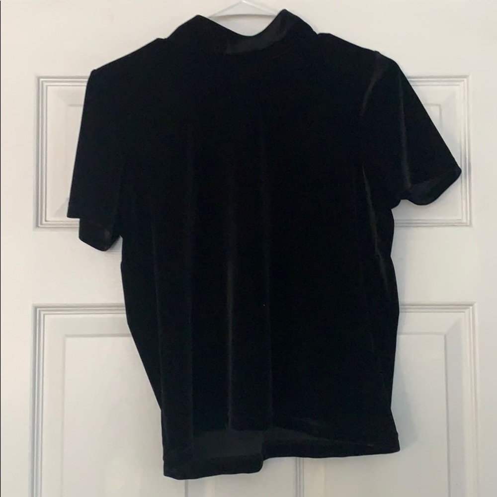 Madewell Black Velvet Turtleneck Crop Top
